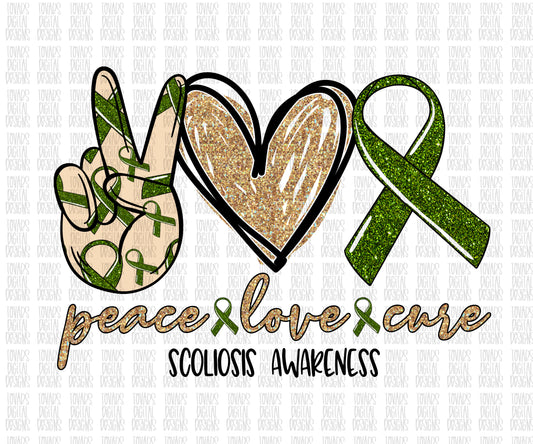 Peace love Cure scoliosis awareness Sublimation Png Digital Download, scoliosis Awareness Png, scoliosis Awareness Cure PNG, Peace Love Cure