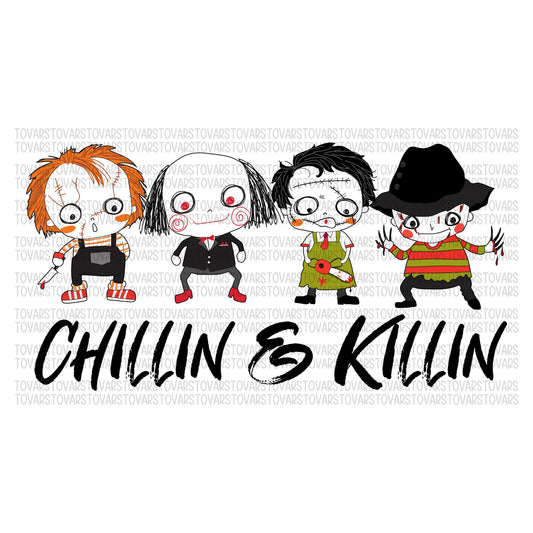 Chillin & Killin Horror Movie Killers Sublimation Download, Halloween PNG File, Instant Download, Sublimation Horror movies, halloween squad