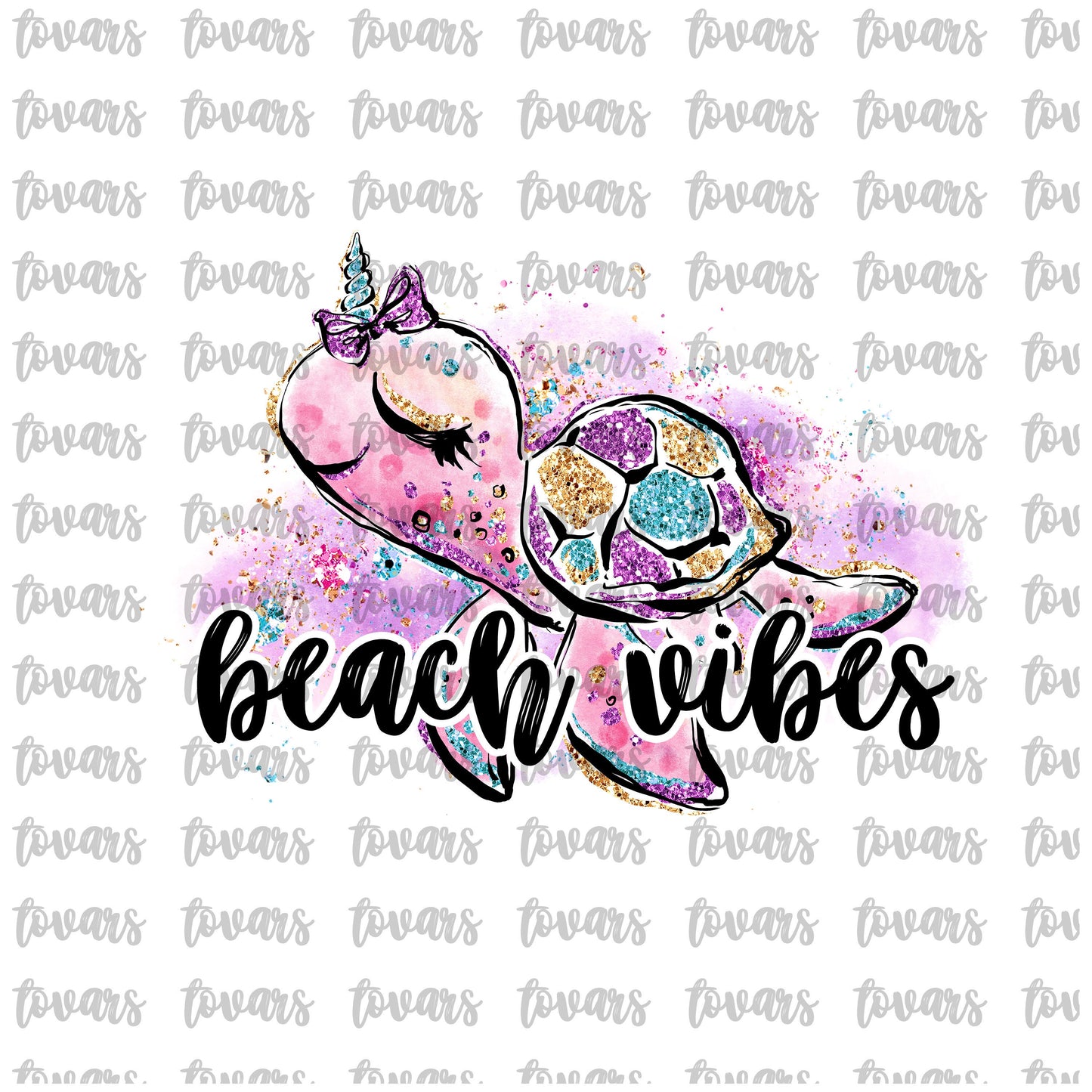 Beach Vibes Turtle Sublimation Download, Turtle Unicorn PNG File Instant Download Sublimation Download, watercolor Turtle Beach printable