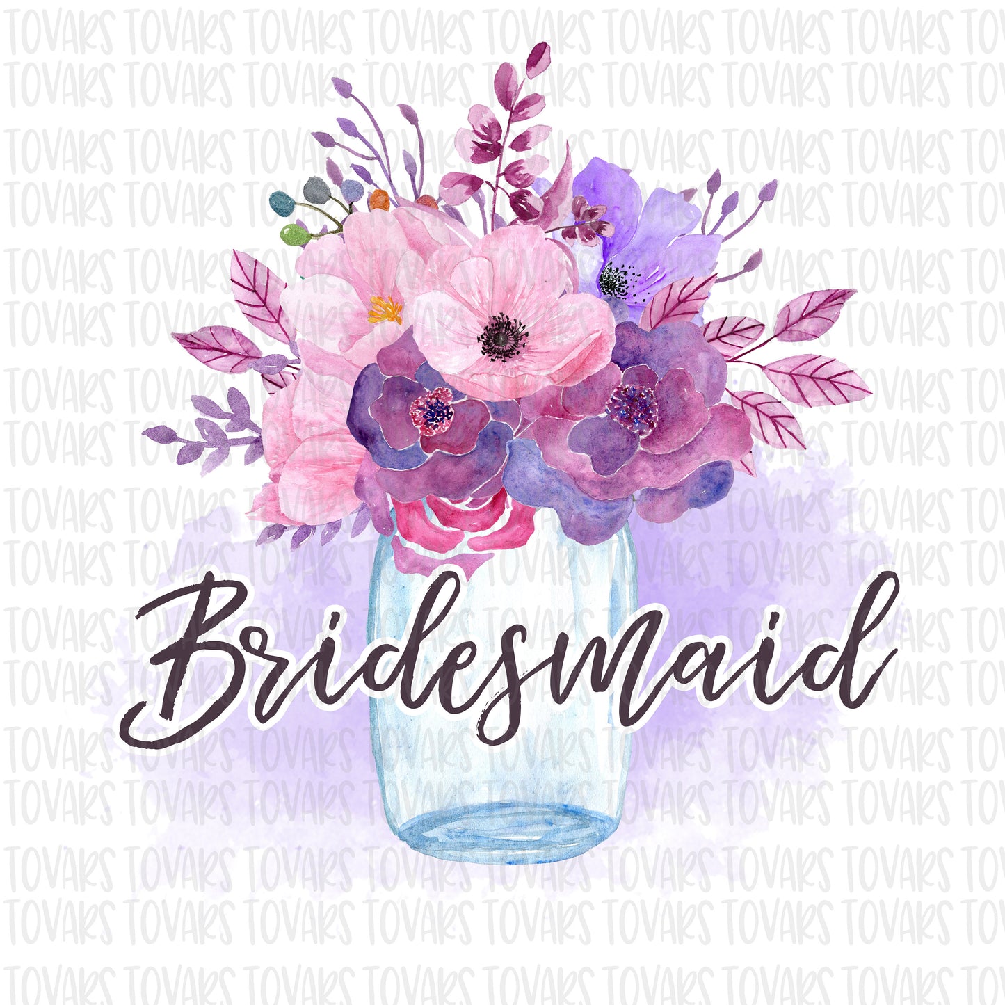 Bridesmaid Mason Jar Purple  Sublimation Download, Purple Floral Mason Jar PNG, Watercolor Floral Bridesmaid Sublimation Design png file