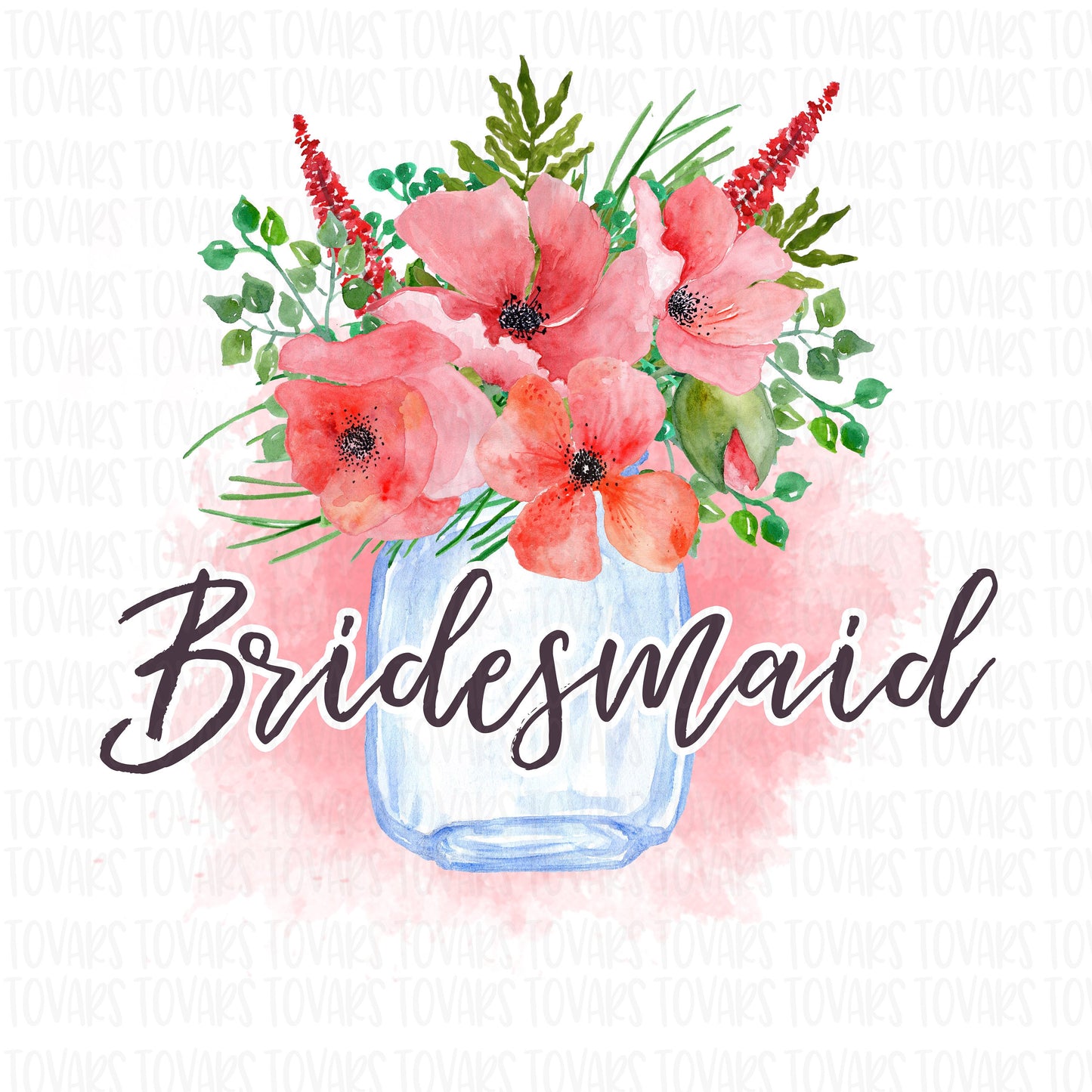 Bridesmaid Mason Jar Coral  Sublimation Download, Coral Floral Mason Jar PNG, Watercolor Floral Bridesmaid Sublimation Design png file