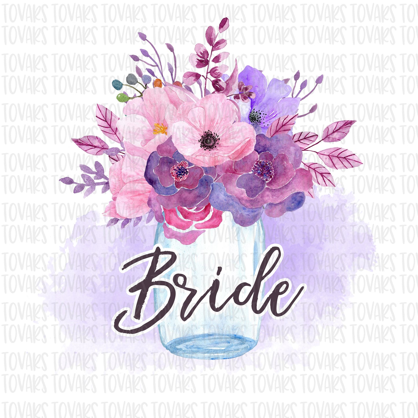 Bride Mason Jar Purple  Sublimation Download, Purple Floral Mason Jar PNG, Watercolor Floral png, Bride Sublimation Design, Bride png file