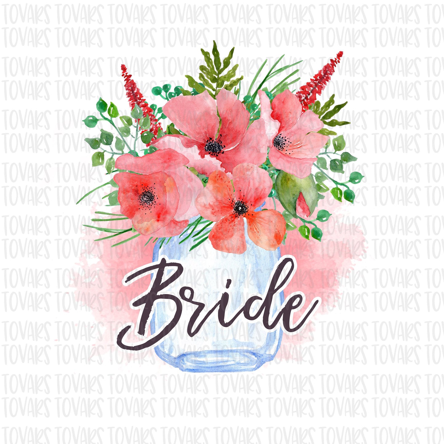 Bride Mason Jar Coral Sublimation Download, Coral Floral Mason Jar PNG, Watercolor Floral Bride Sublimation Design png file, Coral Bride png