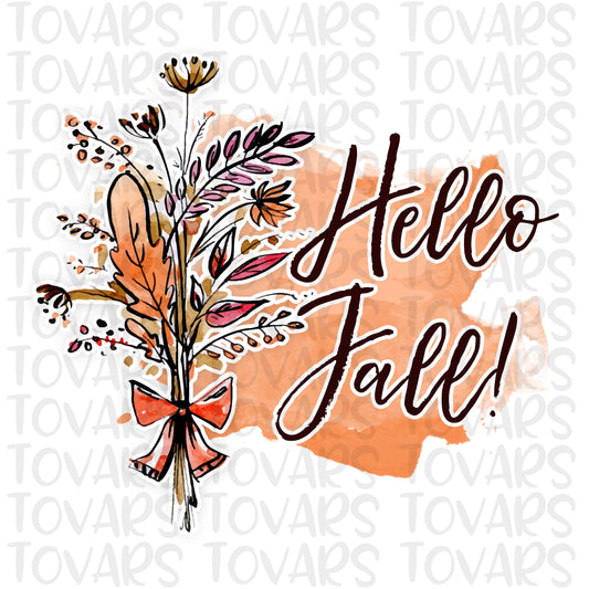 Hello Fall Sublimation Download Hello Fall clipart PNG Instant Download Watercolor Flowers Sublimation Fall Shirt Design Harvest Bouquet PNG