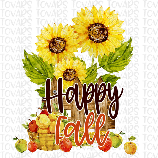 Happy Fall Sublimation Download Sunflower watercolor PNG Instant Download Watercolor Sublimation Fall Shirt Design Sunflower fall apples