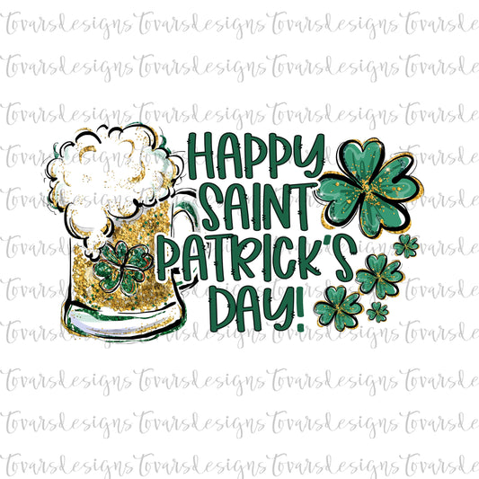 Happy Saint Patrick's Day Sublimation Download, Four Leaf Clover Png file Glitter beer Day Sublimation doodle letters, Saint Patricks Day