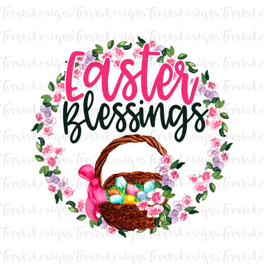 Easter Blessings Floral Frame png, Christian Easter Design, Sublimation Easter png, Cute Easter egg Basket png , instant download easter png