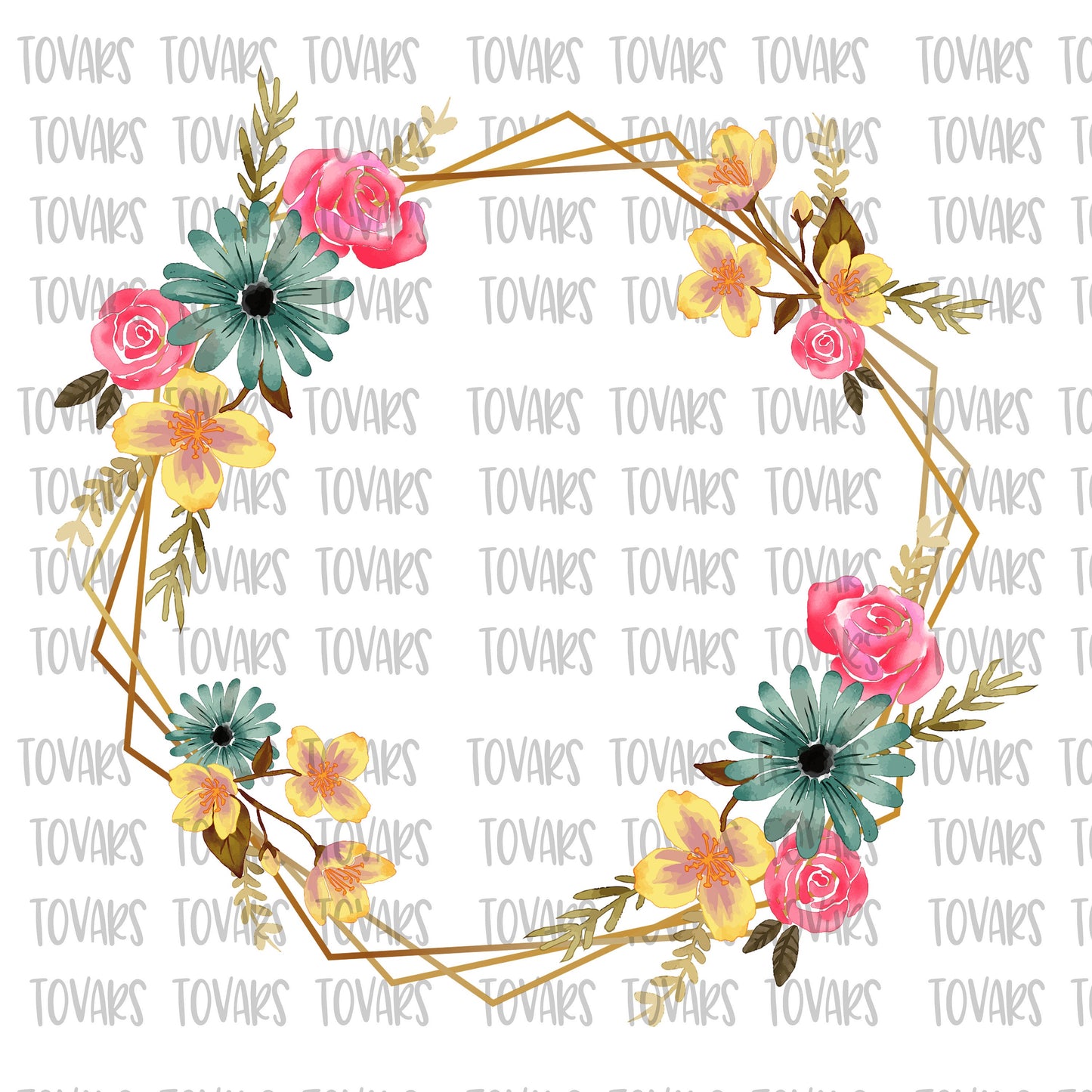 Floral Frame Sublimation Design, Floral Frame yellow pink blue, Geometrical Frame Floral Design, Flower design frame, flower frame