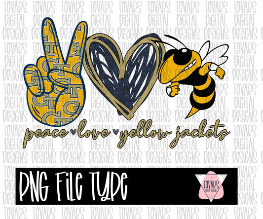 Peace love Yellow Jackets Design Sublimation Png Digital Download, Png file for sublimation,  sublimation PNG, peace love Sports design college team
