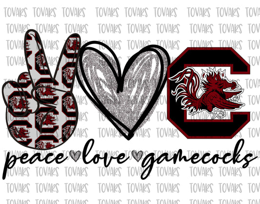 Peace love gamecocks  Design Sublimation Png Digital Download, Peace love  Png, Peace Love Peace love png file, football college