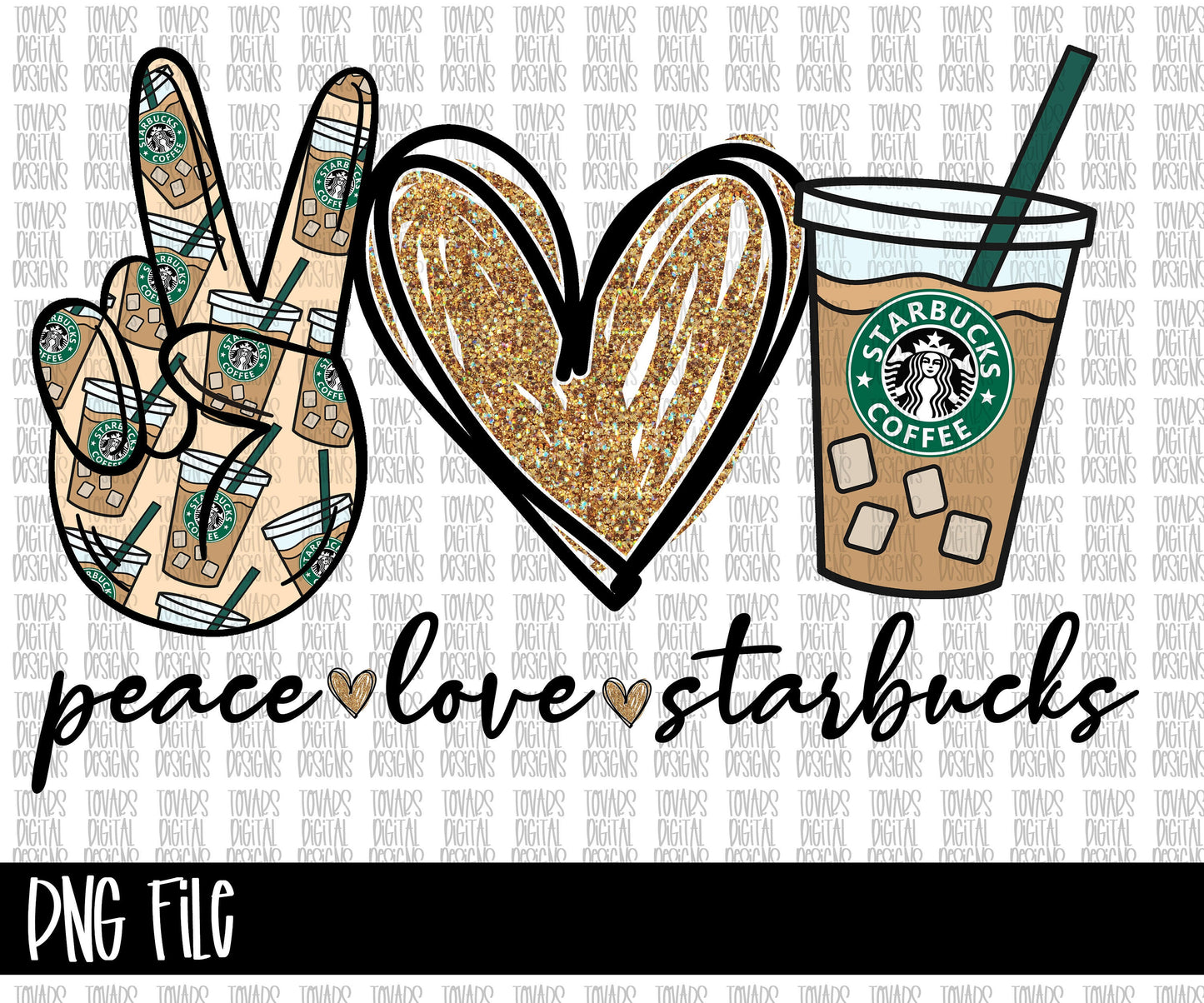 Peace love Starbucks Iced Coffee Drink Sublimation Png Digital Download, Iced Coffee Design, Coffee Sublimation design coffee Design