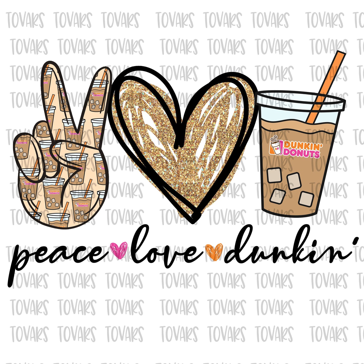 Peace love Dunkin Iced Coffee Drink Sublimation Png Digital Download, Iced Coffee Design, Coffee Sublimation design coffee Design