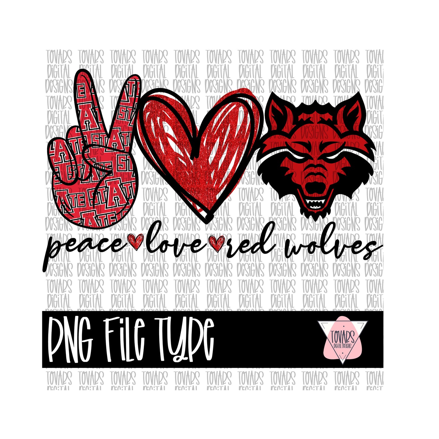 Peace love Red Wolves Design Sublimation Png Digital Download, Peace love  Png, Peace Love Peace love png file, football college