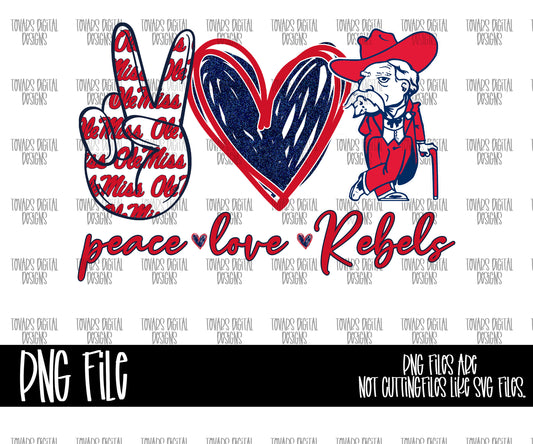 Peace love Rebels Design Sublimation Png Digital Download, Png file for sublimation,  sublimation PNG, peace love Sports design, football college