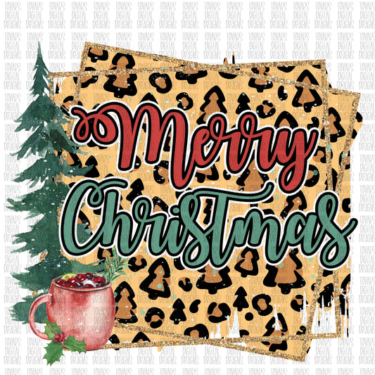 Teal Merry Christmas Leopard print trees Sublimation Png Digital Download, Christmas tree christmas sublimation teal christmas sublimation
