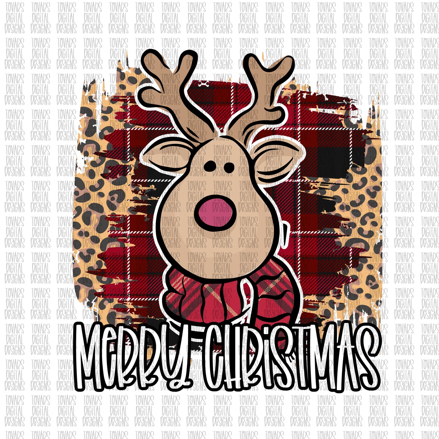 Merry Christmas reindeer Rudolph sublimation file plaid print png file