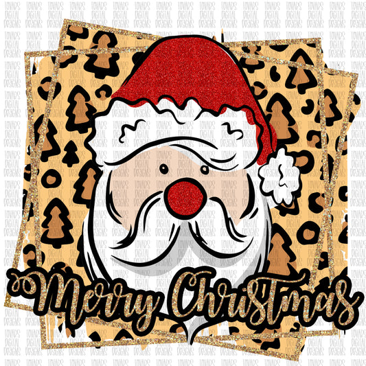 Santa Merry Christmas Sublimation Png Digital Download, Santa christmas sublimation Holidays leopard print trees christmas Santa design