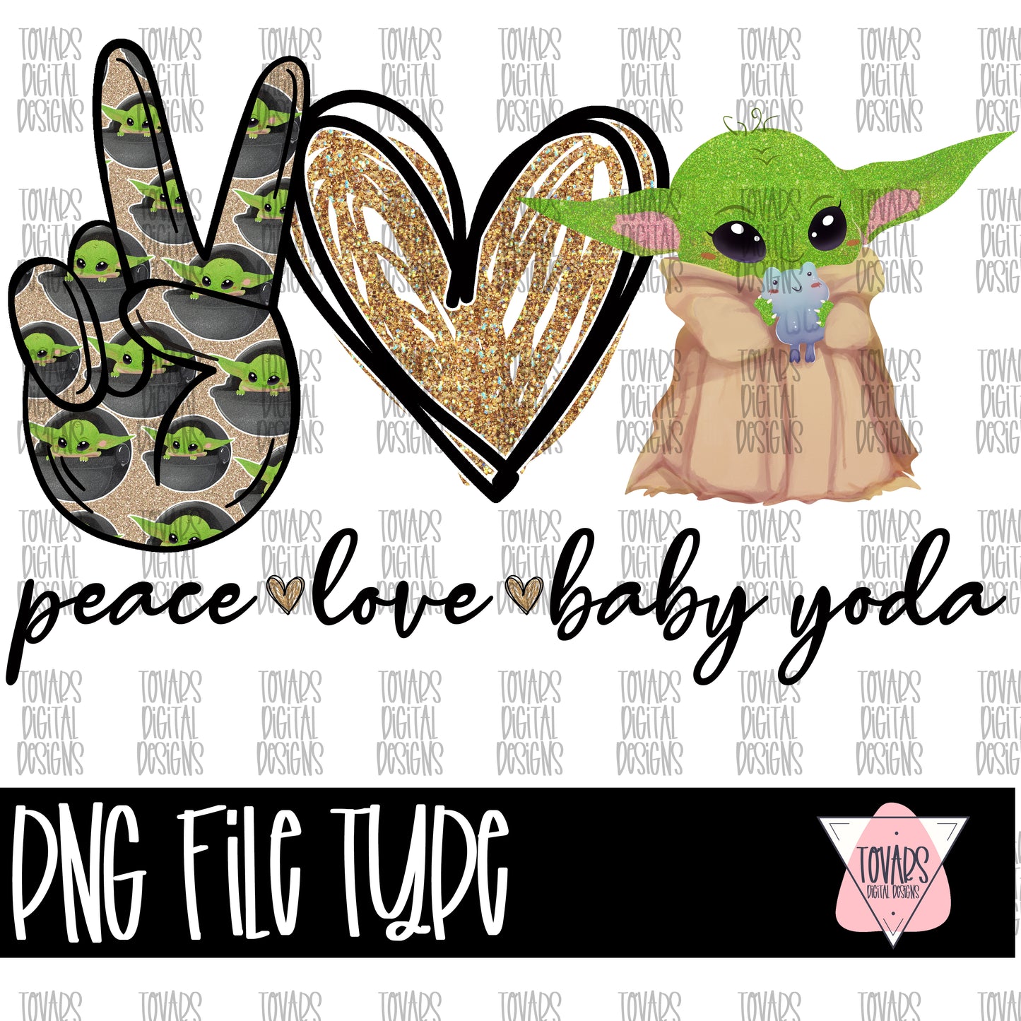 Peace love baby Yoda PNG FILE