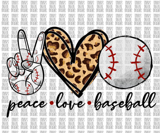 Peace Love Baseball PNG File Leopard Print