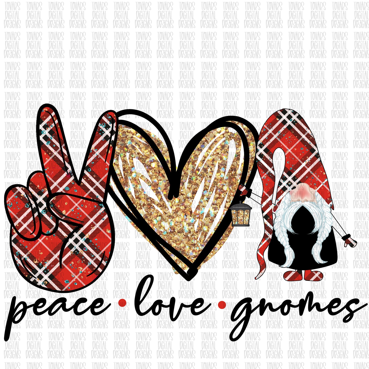 peace love gnomes Christmas sublimation file plaid print png file