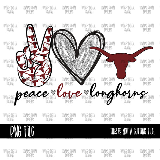 Peace love longhorns png file maroon color, peace love longhorns sports team PNG FILE