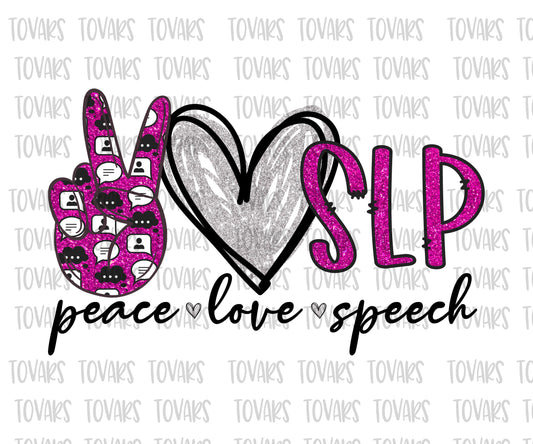 Peace love speech pink and silver sublimation design  png file