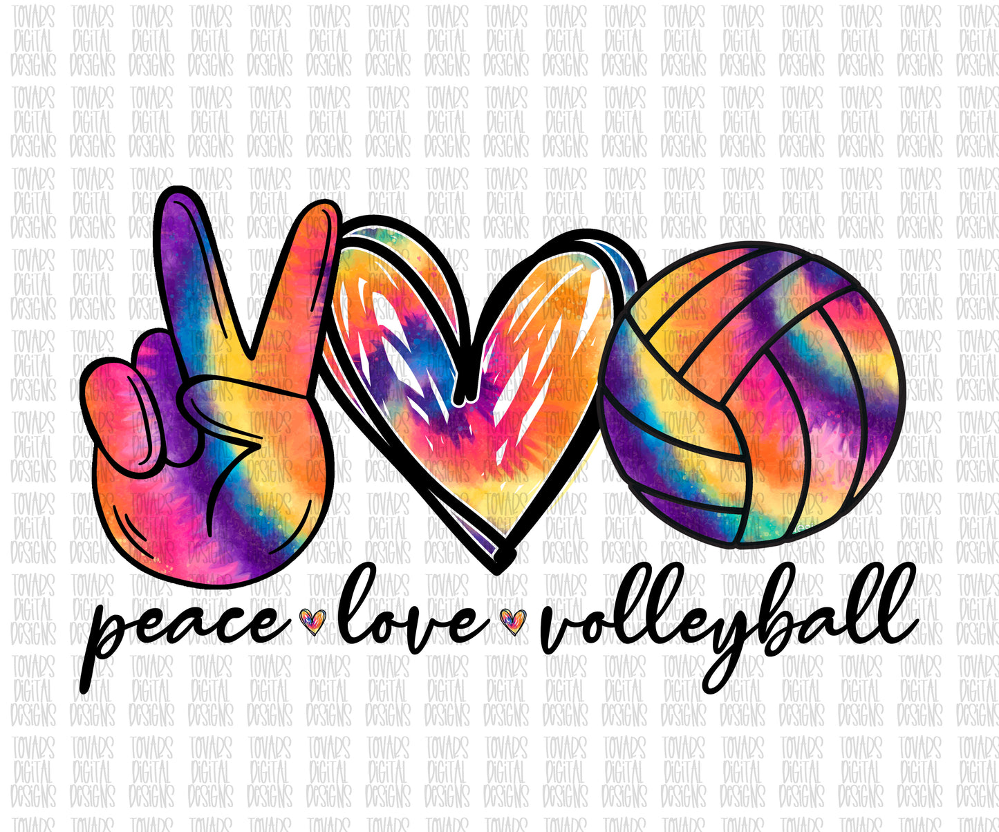 Peace love volleyball tie dye png download
