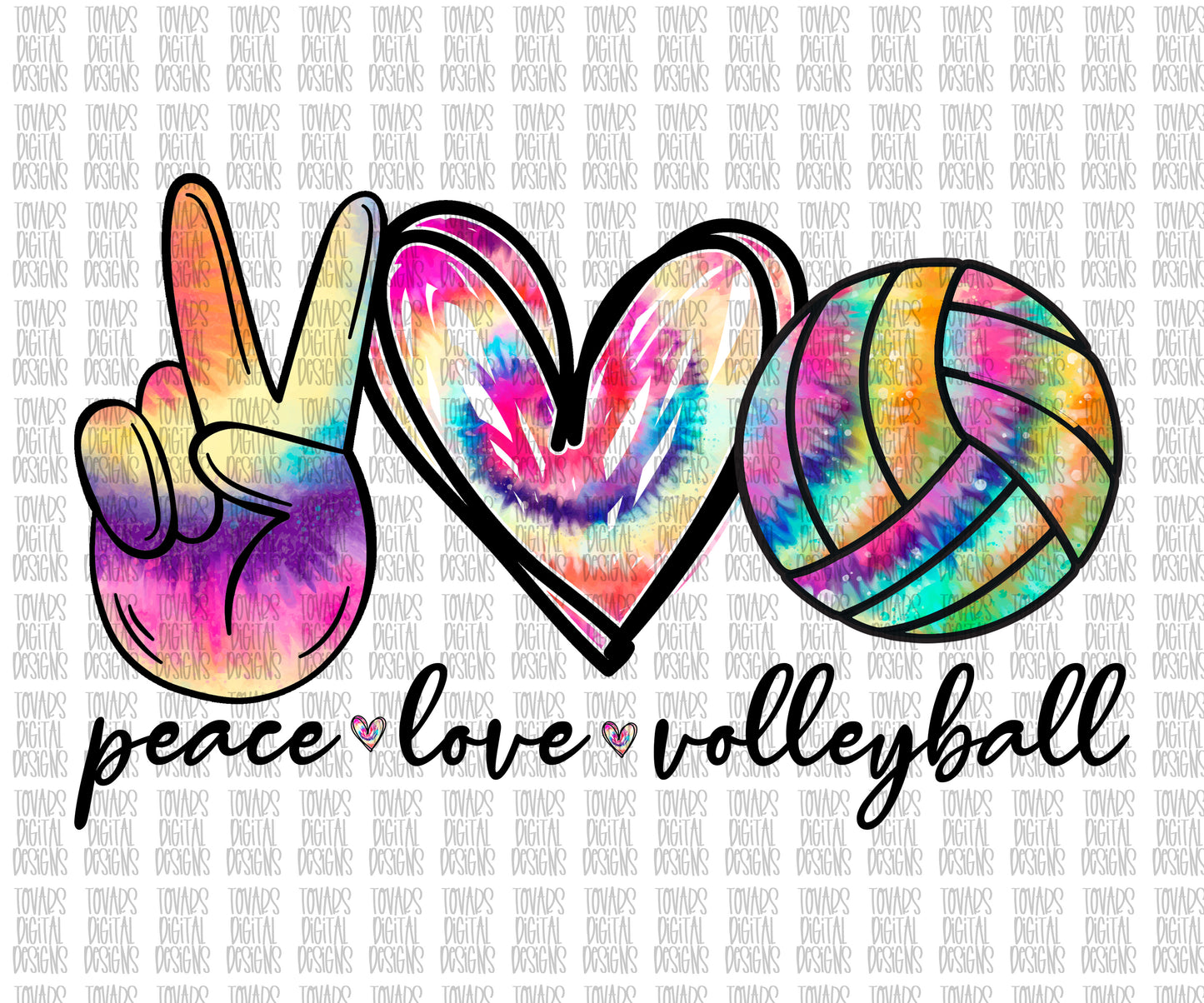 Peace love volleyball tie dye png download