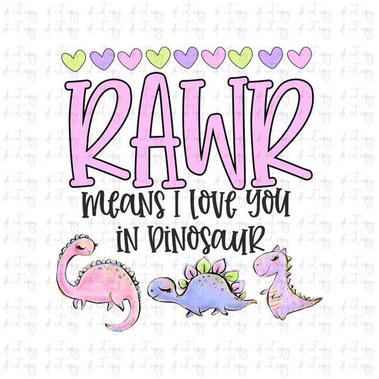 Rawr Means I love you in dinosaur Valentines Day pink purple dinosaurs Background Sublimation Download, Valentine's Day dinosaurs Valentines